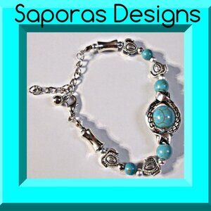 Tibetan Silver & Turquoise Turtle Design Bracelet Native Ethnic Tribal Style